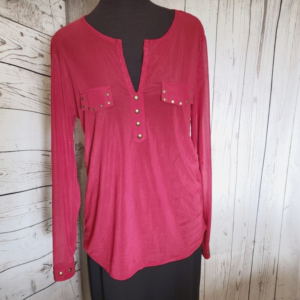 Eden and Olivia sheer long sleeved top red Large